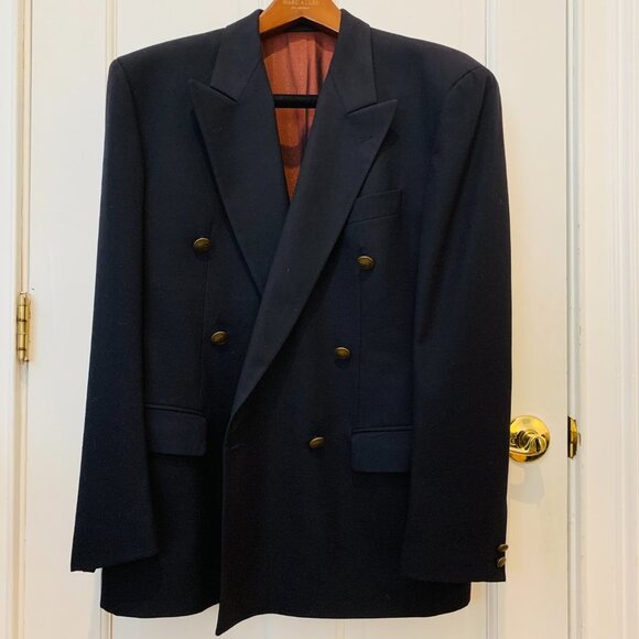 Austin Reed Double Breasted Blazer Suit Jacket Navy with Buttons Wool Vintage - Picture 14 of 16